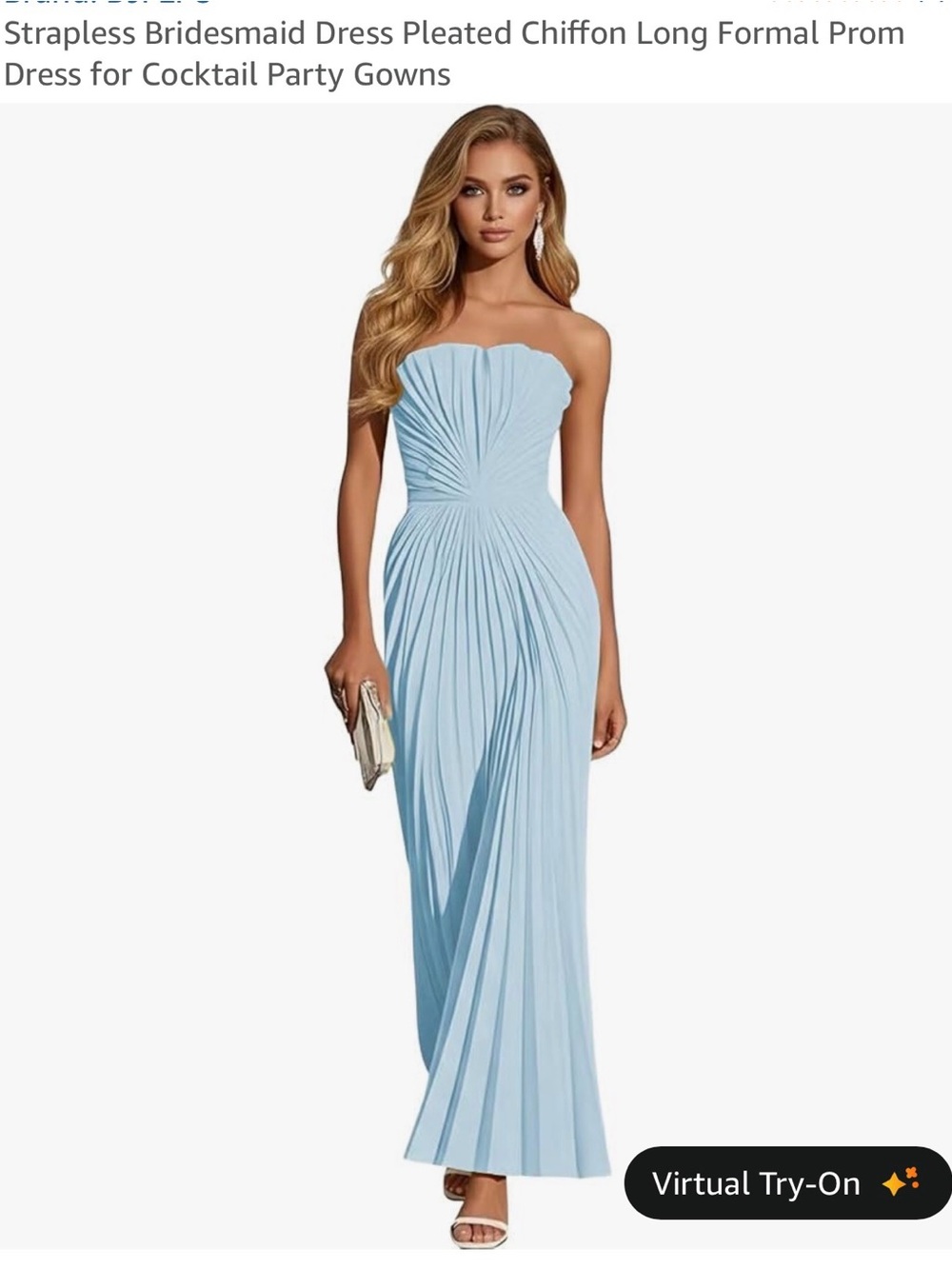 Strapless Pleated Chiffon Evening Dress in Light Blue